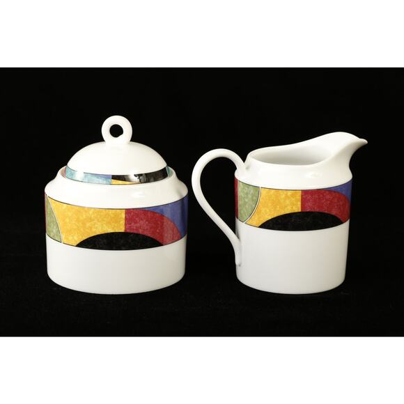 90s Creamer & Lidded Sugar in Mikasa Currents Pattern - Picture 2 of 9